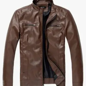 Brown Racer Minimalist Leather Jacket