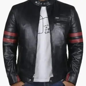 Moto Stripe Leather Rider Jacket