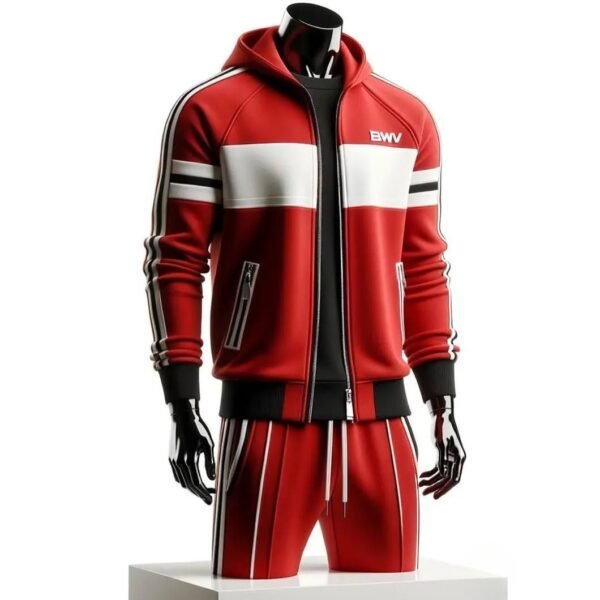 Striped Zip Tracksuit – Red/White