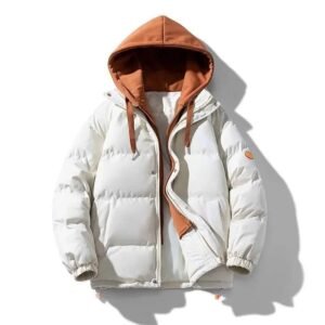 Winter Puff Jacket – White & Tan