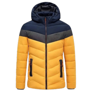 Tri-Tone Chevron Puffer Jacket – Yellow/Navy